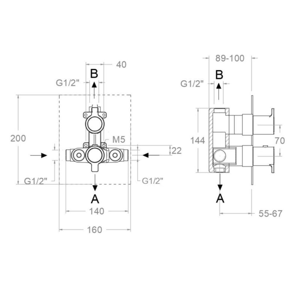 Встраиваемый термостатический смеситель для душа на 2 выхода BLAUTHERM 948722KSCUC медь
