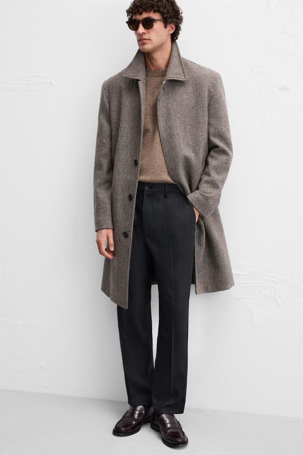 ZARA БРЮКИ ИЗ ФЛАНЕЛИ СО СКЛАДКАМИ, МОРСКОЙ СИНИЙ