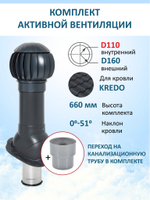 Нанодефлектор ND160, вент. выход утепленный высотой Н-500 с переходом D110, для металлочерепицы Kredo