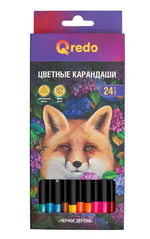 Карандаши цветные Qredo Fox, 24 цвета, пластиковые, трехгранные