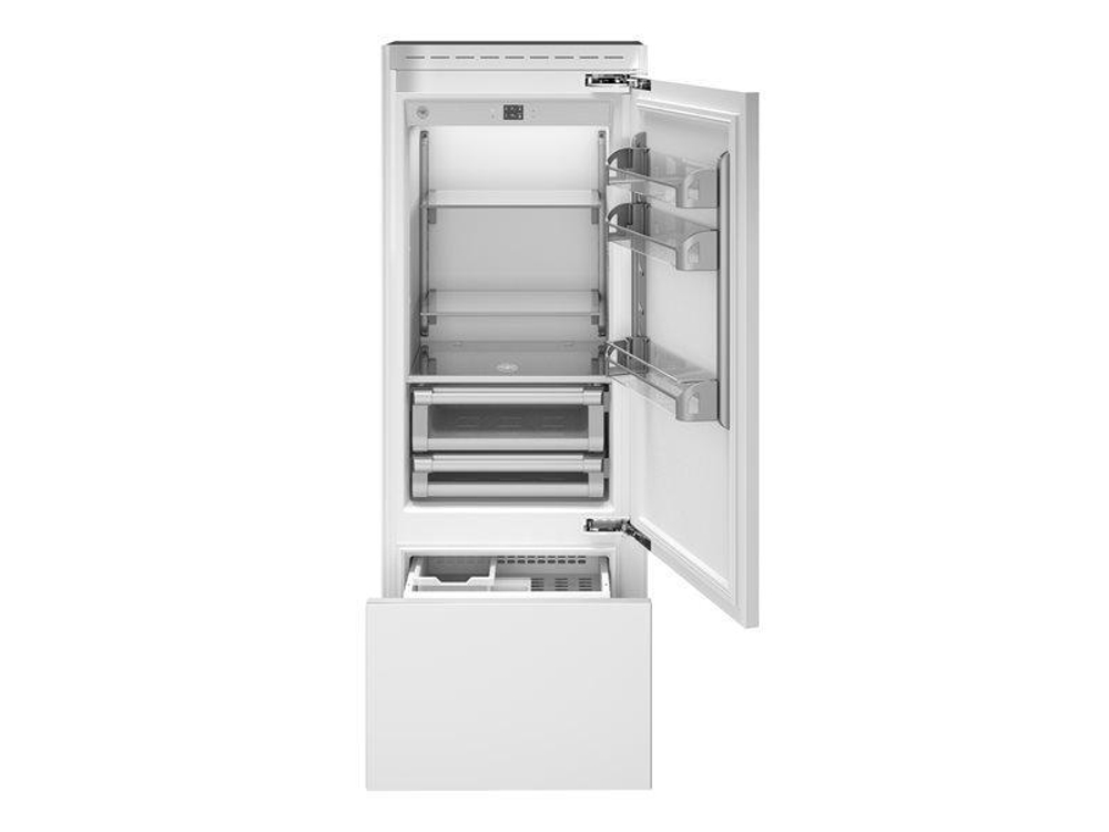 Встраиваемый холодильник/морозильник Total No Frost Bertazzoni, под навеску мебельных панелей, петли справа, шириной 75см Белый