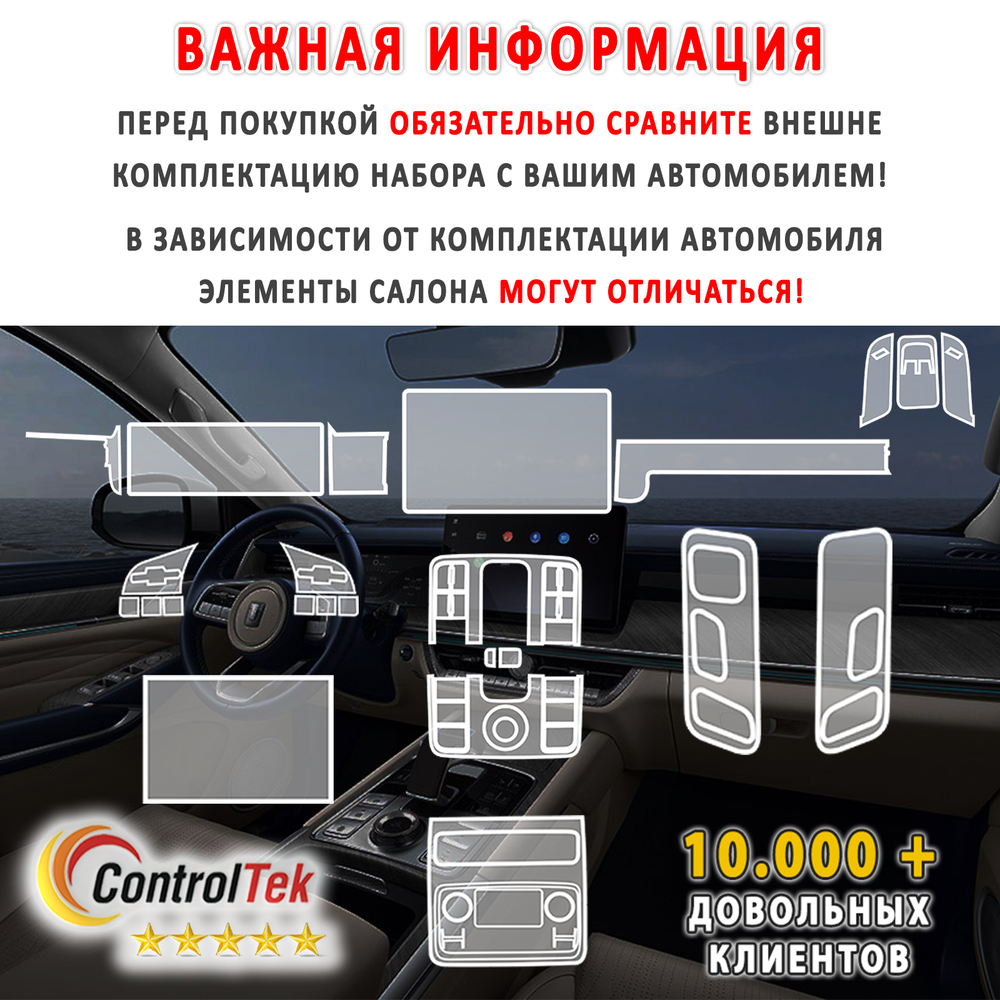 TANK 500 (2023) - комплект защитных пленок 8 в 1. Пленка защитная ControlTek HYBRID со слоем TOP COAT. Толщина: 6 mil. (175 мкм.)