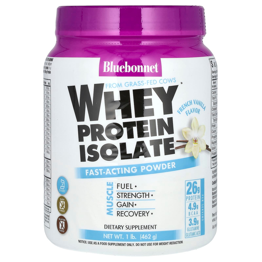 Bluebonnet Nutrition, Изолят сывороточного протеина, французская ваниль, 1 фунт (462 г)