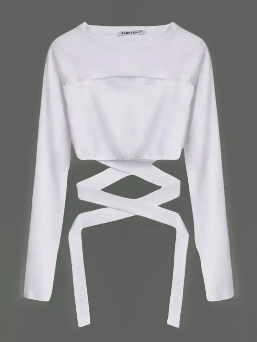 Белый кроп топ на завязках с длинным рукавом