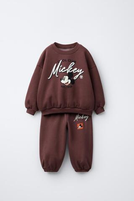 ZARA КОМПЛЕКТ ИЗ ТОЛСТОВКИ И ДЖОГГЕРОВ С ПРИНТОМ MICKEY MOUSE © DISNEY, БУРГУНДИ