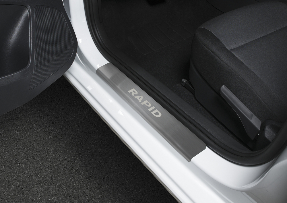 Накладки на пороги Rival для Skoda Rapid I, II 2012-2020 2020-н.в., нерж. сталь, с надписью, 4 шт., NP.5104.3