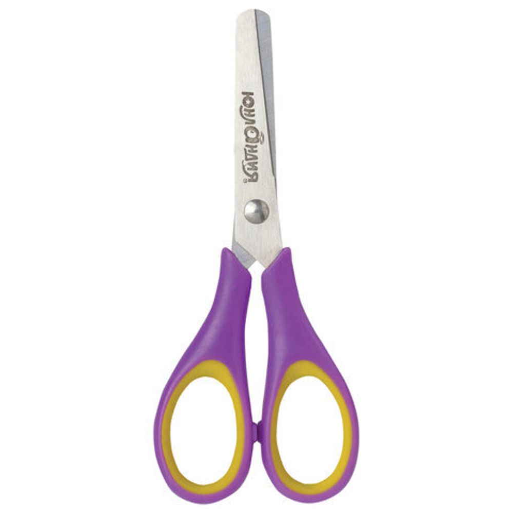 Ножницы ЮНЛАНДИЯ "ВОЗДУШНЫЙ ЗМЕЙ", 125 мм, для правши, резиновые вставки, фиолетово-желтые, европодвес, 236856