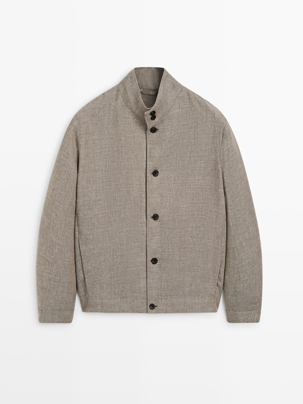 Massimo Dutti Бомбер из смесового льна с воротником, бежевый