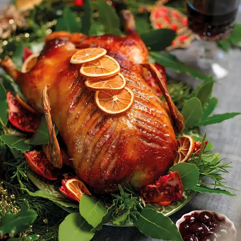 Запечёная утка в апельсиновом маринаде фаршированная яблоками 1 шт