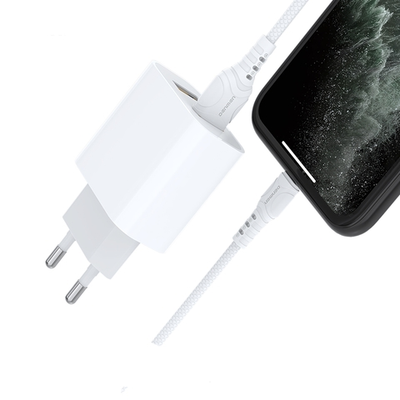 Зарядное устройство DENMEN DC05L 2.4A 2xUSB + кабель Lightning White