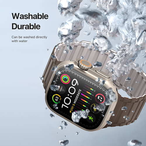 Ремешок магнитный покрытый мягким силиконом коричнево-серый цвет (BrownGrey) от Dux Ducis для смарт часов Apple Watch 42, 44, 45, 46, 49мм, серия KJ Series