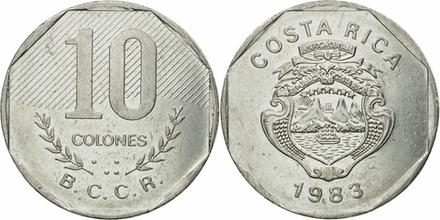 Коста-Рика 10 колонов, 1983 - 1992 Герб XF