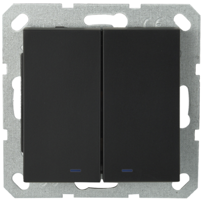 Выключатель двухклавишный со светодиодами 10A 250V~ с накладкой, цвет черный матовый (soft touch)