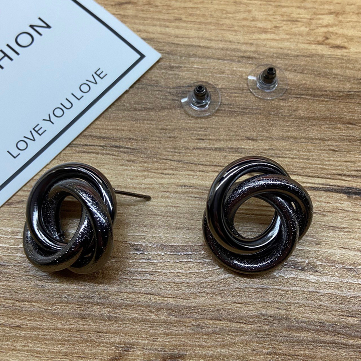 Серьги Fashion кольцо тройное сияние глянец цвет графитовый 2,5 см