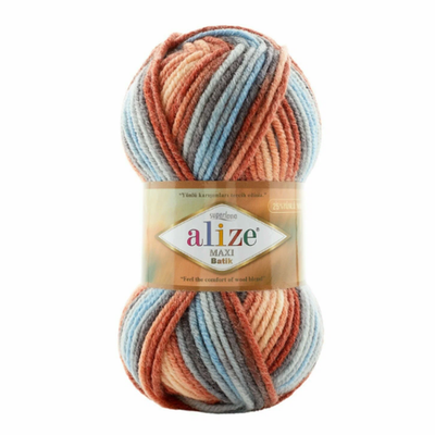ALIZE "SUPERLANA MAXI BATİK", 25% Шерсть - 75% Aкрил, 100 гр, 100 м, 7922 голубой/красный/коричневый