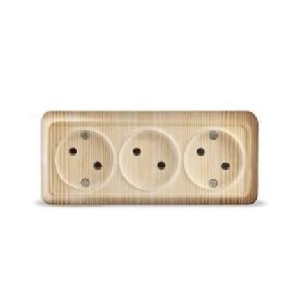 Розетка трехместная "UNIVersal" серия "Олимп" б/з, о/у, 16А, 220В, сосна (еврослот) (E2331)