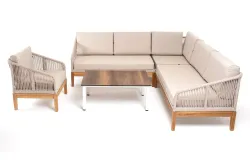 "Канны" модульная угловая лаунж-зона из роупа (веревки), основание дуб, цвет бежевый