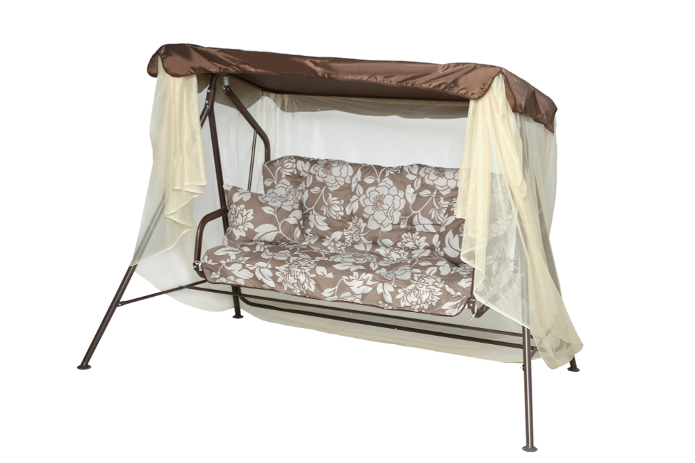 Качели садовые OLSA 2-х местные Невада с москитной сеткой(каркас коричневый, м/э коричневый рис.цветы)1