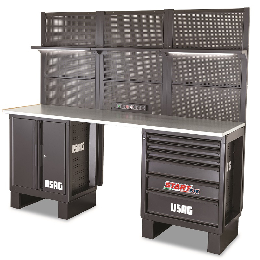 516 SA/CA4 Верстак 2-х тумбовый 2175 мм c перфорированными панелями и освещением, USAG (Италия)