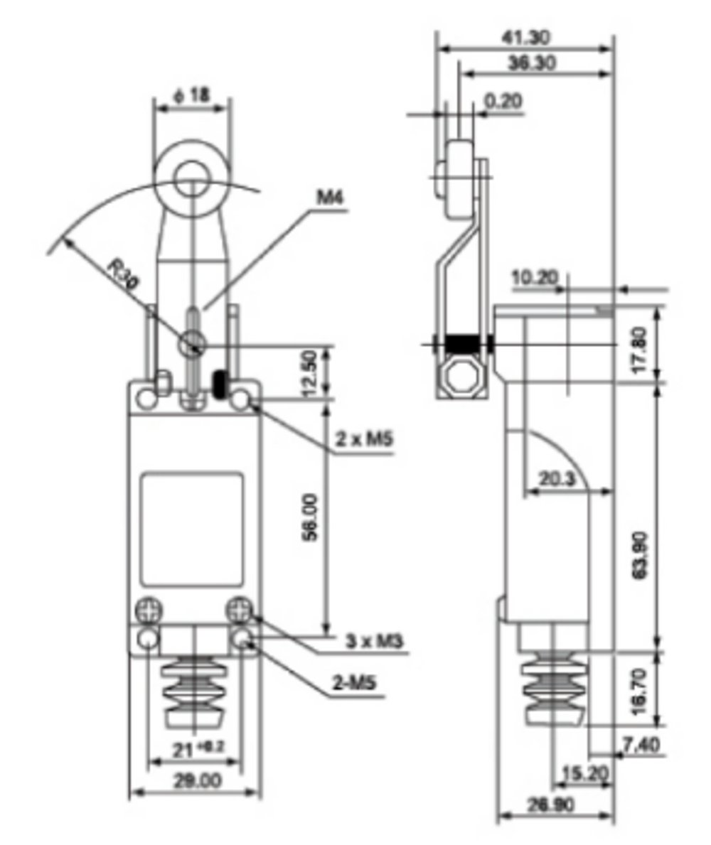 TZ-8105 Конечный выключатель с поворотным рычагом (металлический ролик)