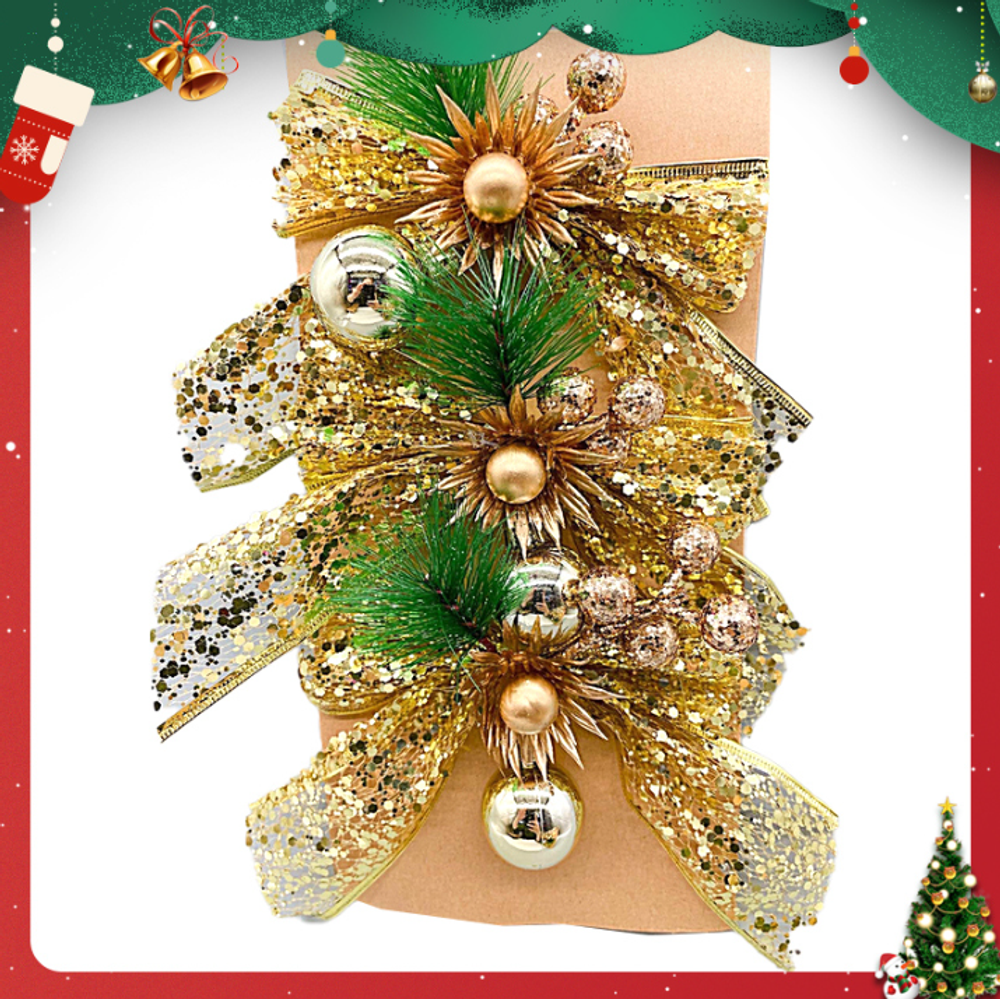 Декоративный новогодний бант &quot;Gold Sequin&quot;, золотой