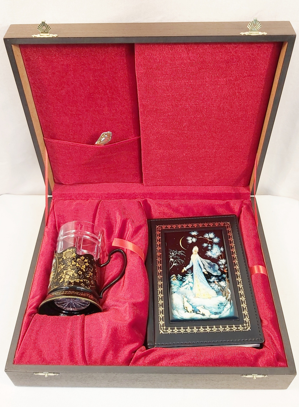 Коллекционный чайный набор с ежедневником "Снегурочка" (Ручная роспись Палех) в фуляре