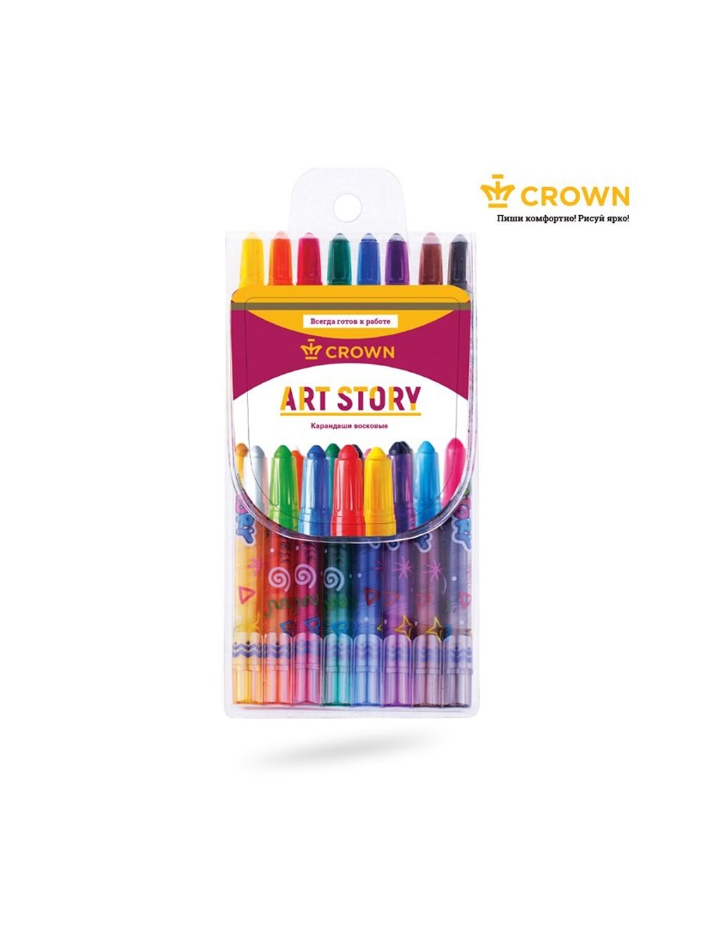Мелки восковые 8цв. Crown ArtStory, круглые, выкручивающийся стержень, ПВХ