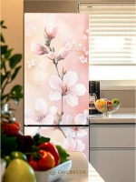 Наклейка на холодильник розовая Ветка яблони