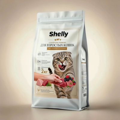 Сухой корм Shelly для взрослых кошек мясное ассорти с ягодами