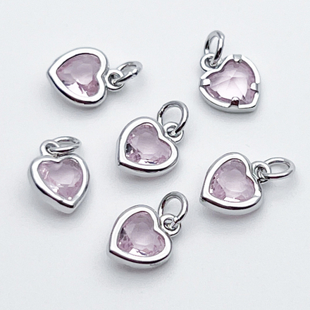 Подвеска Сердце, цвет серебро+розовый, размер 8*6,5 мм, цена за 1 шт