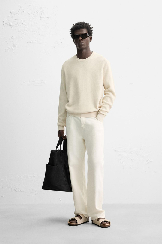 ZARA ДЖЕМПЕР КЛАССИЧЕСКОГО КРОЯ С РЕЛЬЕФНОЙ ТКАНЬЮ, ЭКРЮ