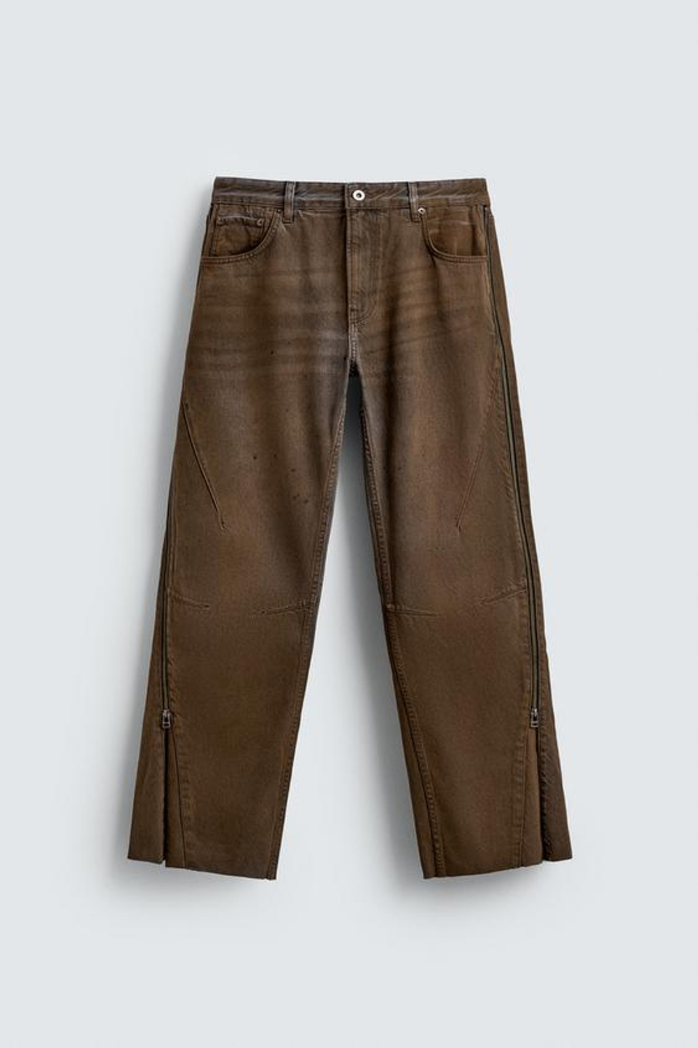 ZARA ДЖИНСЫ FLARE FIT С МОЛНИЯМИ, КОРИЧНЕВЫЙ