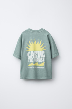 ZARA КОМПЛЕКТ ИЗ ФУТБОЛКИ И ШОРТОВ-БЕРМУДОВ GARMENT DYE, ЗЕЛЕНОВАТО-СИНИЙ