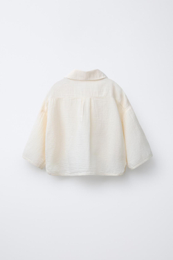 ZARA РУБАШКА ИЗ ТКАНИ БАМБУЛА, ЭКРЮ