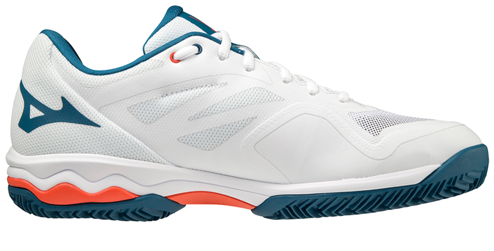 Мужские кроссовки теннисные Mizuno Wave Exceed Light CC - white/cherry tomato/moroccan blue