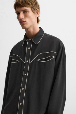 ZARA РУБАШКА С КОНТРАСТНЫМИ КАНТАМИ, ЧЕРНЫЙ