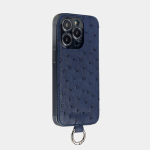 Чехол для iPhone 14 Pro из кожи страуса, синего цвета