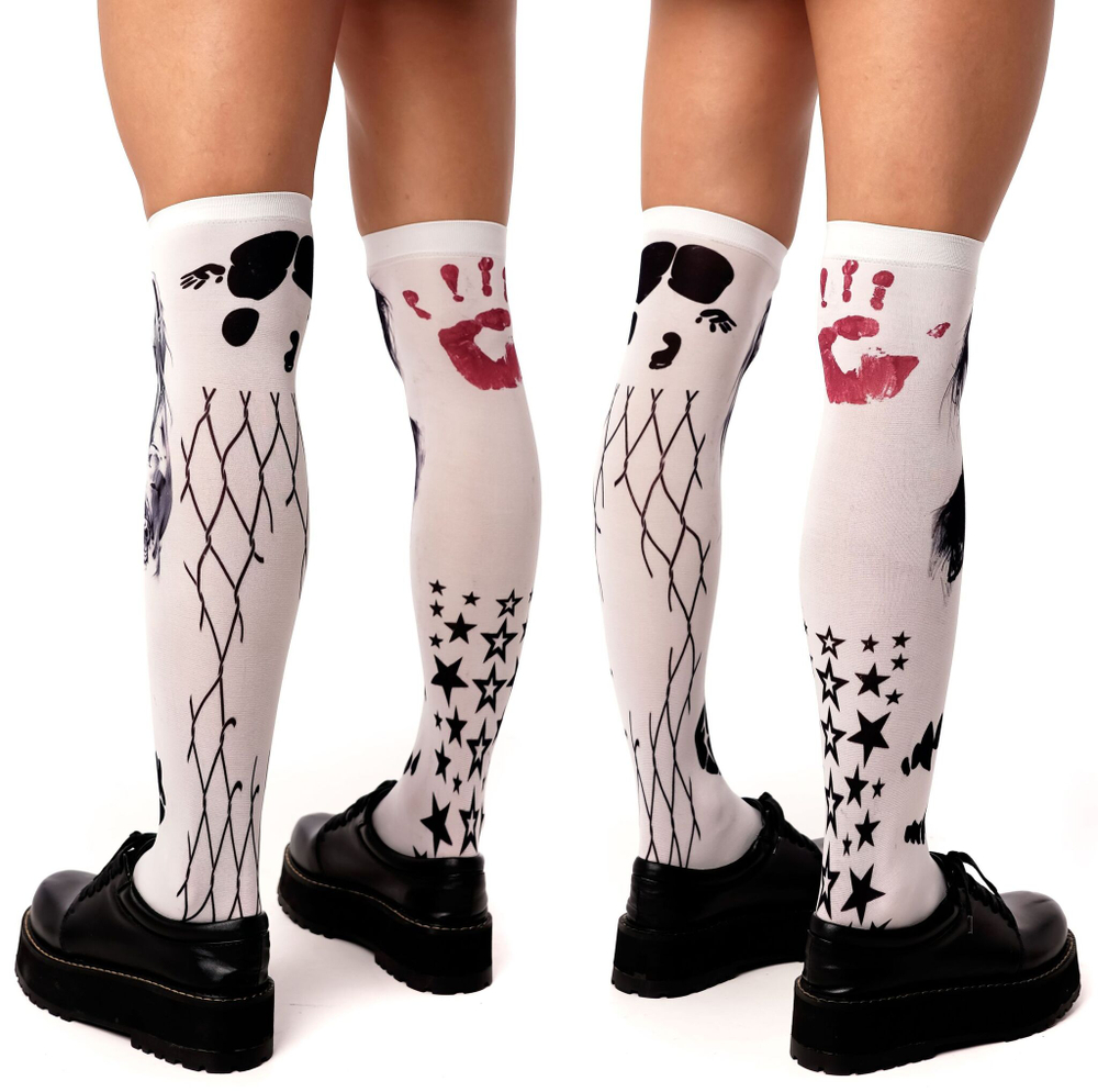 Белые гольфы с несколькими принтами-тату (Цвет: белый)