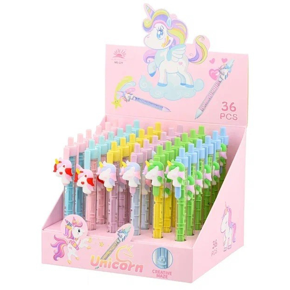 Ручка шариковая, автоматическая, Basir, синие чернила, серия "ЕДИНОРОГ", с лабиринтом на корпусе, 36 шт