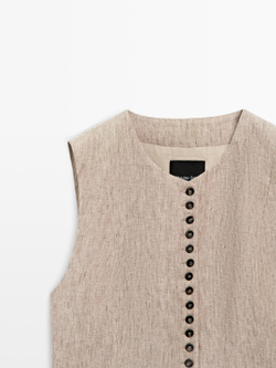 Massimo Dutti Льняной жилет, бежевый