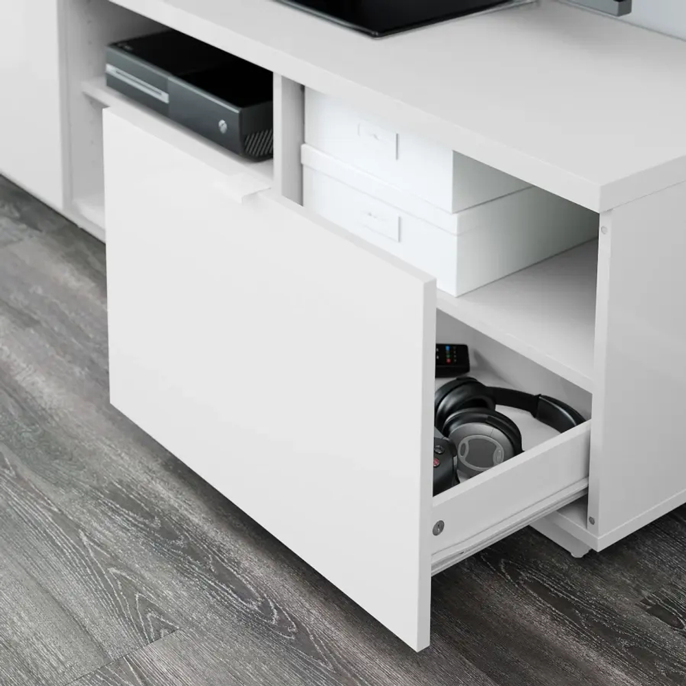 Тумба под ТВ - IKEA BYÅS/BYAS/БИЭС ИКЕА, 160x42x45 см, глянцевый белый