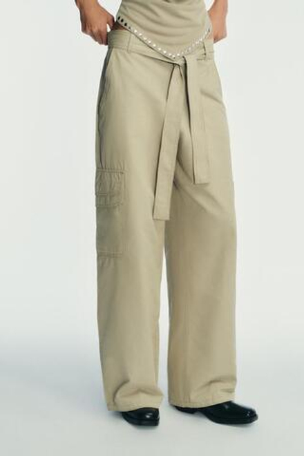 ZARA БРЮКИ КАРГО ОБЪЕМНОГО КРОЯ, СВЕТЛЫЙ ХАКИ