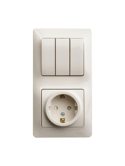 Блок комбинированный Glossa (розетка с заземл. защ. шторки + 3-кл. выкл.) беж. SE GSL000278