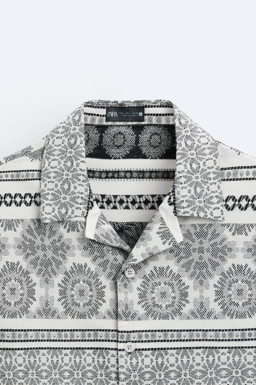 ZARA КУРТКА-РУБАШКА С ГЕОМЕТРИЧЕСКИМ УЗОРОМ, ЧЕРНЫЙ/ЭКРЮ