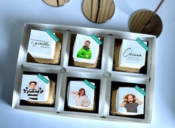 Пирожные с фото и надписями - коробочка на  6 шт