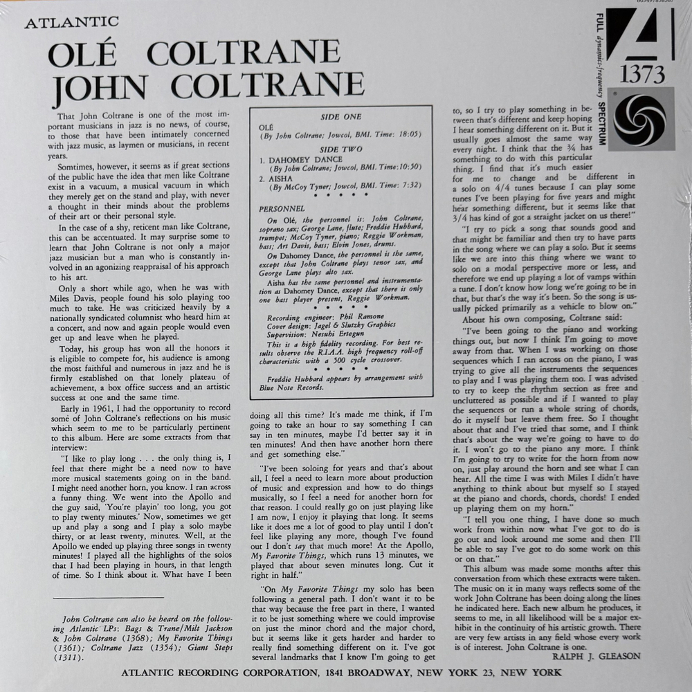 Виниловая пластинка John Coltrane ‎– Olé Coltrane LP Clear