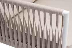 "Касабланка" диван 2-местный плетеный из роупа, каркас алюминий белый муар, роуп бежевый 20мм, ткань бежевая 035