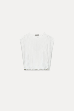 ZARA ТОП ОБЪЕМНОГО КРОЯ СО СКЛАДКАМИ, БЕЛЫЙ