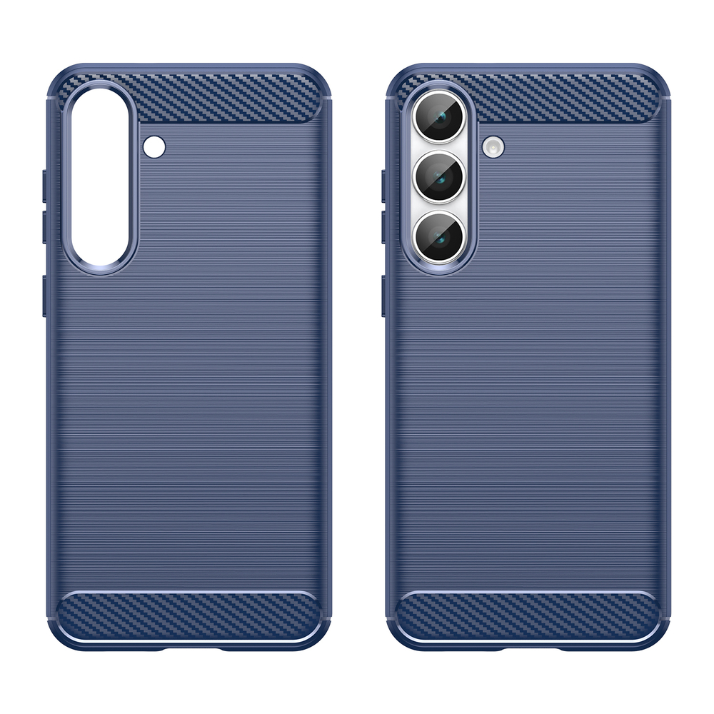 Чехол синего цвета с дизайном под карбон на Samsung Galaxy S25 FE, серия Carbon от Caseport