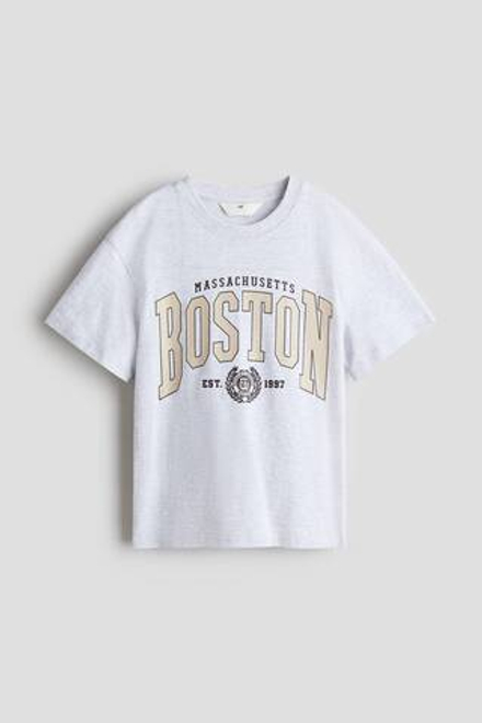 H&M Футболка оверсайз с принтом, серый